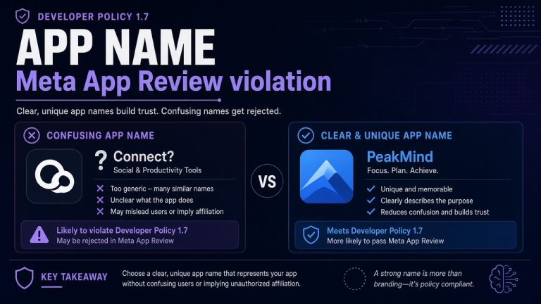 Meta Developer Policy 1.7 app name violation featured guide