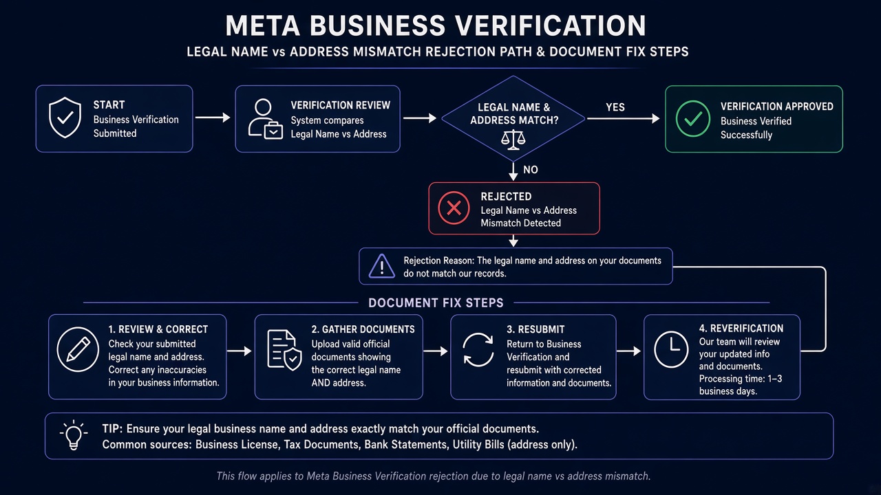 Meta Business Verification Legal Name Address Match Document Pair Flow