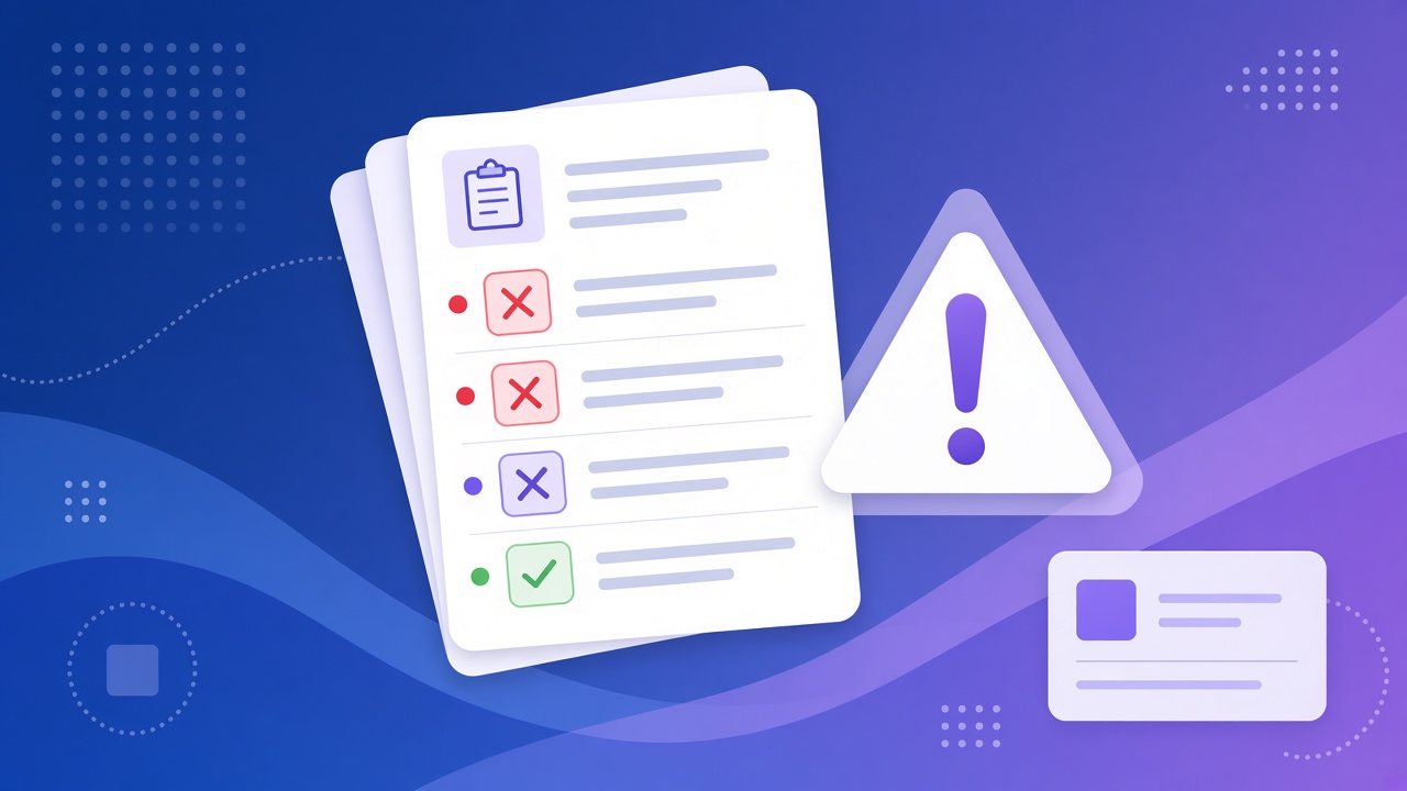 Checklist with failed items and a warning icon, showing the gaps that stretch meta app review how long